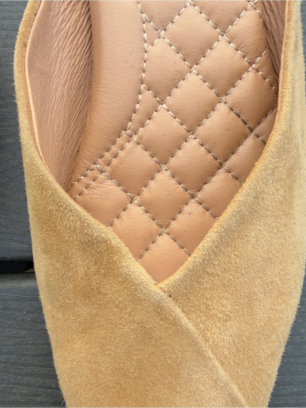 Birdies The Swan Golden Oak Suede Pointed Toe Mule Flats Size 7.5 Quilted Insole - Picture 7 of 16